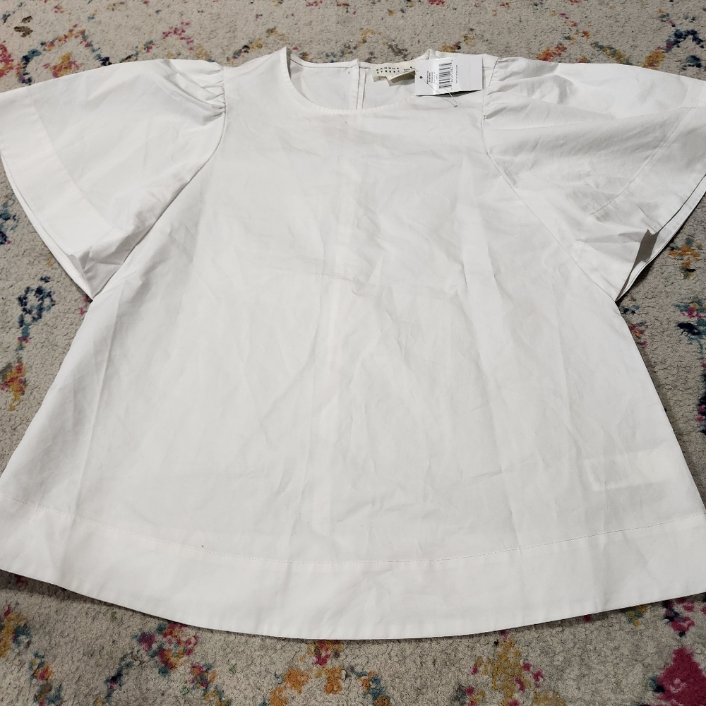 Kate Spade NWT Broome Street White Fluttwr Sleeve Top